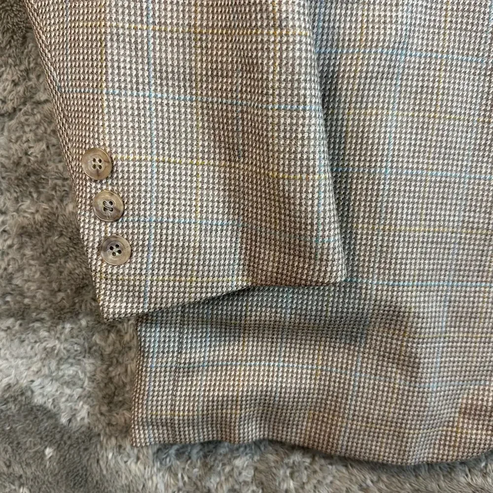 Hickey Freeman Woolf Brothers Wool Blazer Jacket SportCoat Tan Plaid 42L 42 Long